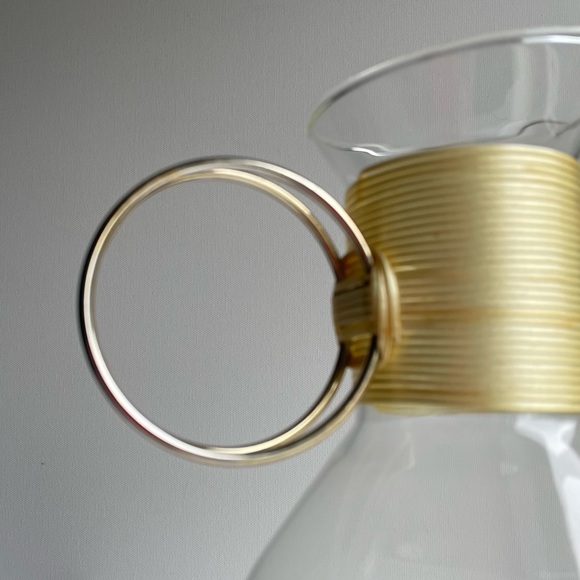 Vintage, MCM Minimalist Glass Carafe with Brass Handle - Picture 2 of 10